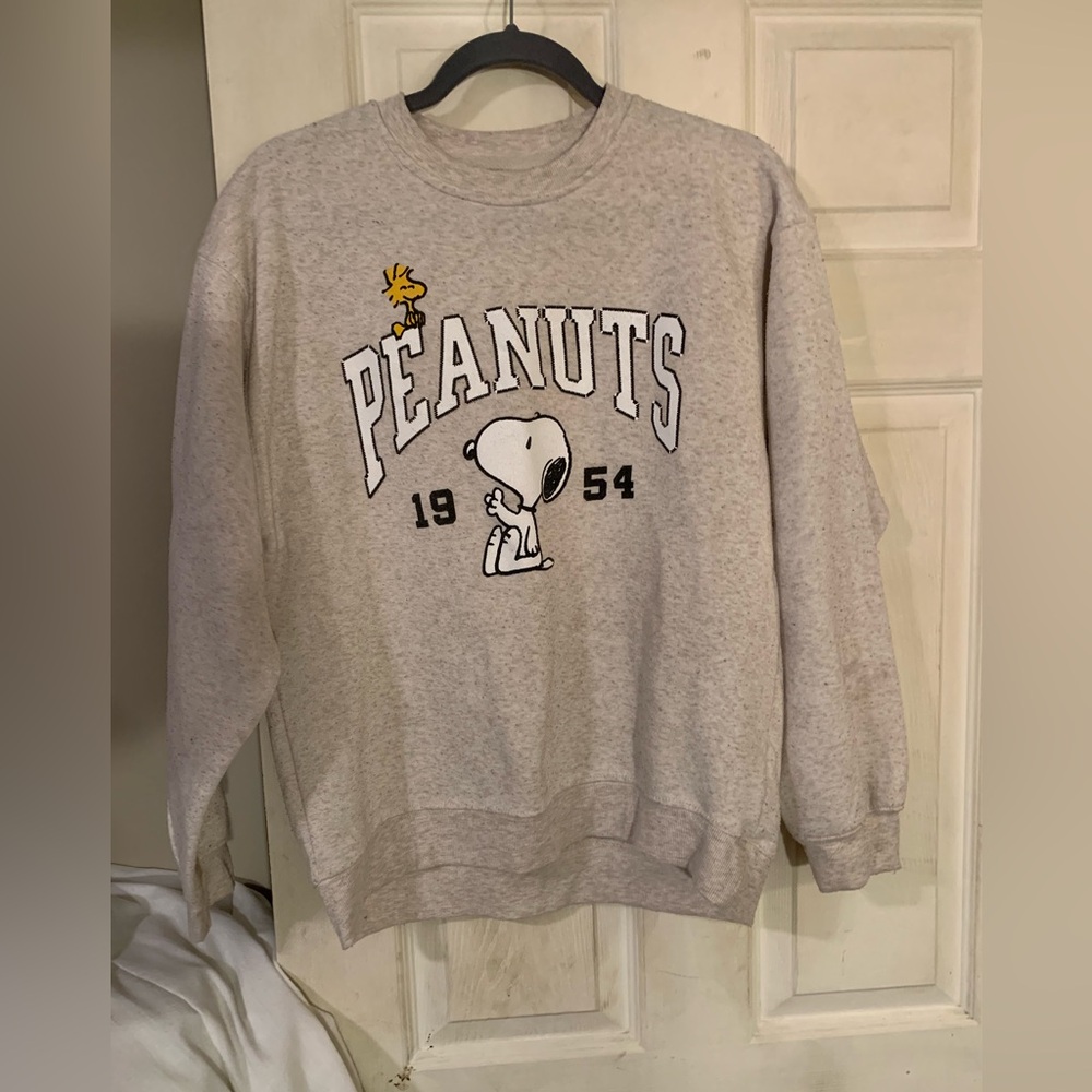 Peanuts Heather Gray Sweatshirt with Snoopy and Woodstock